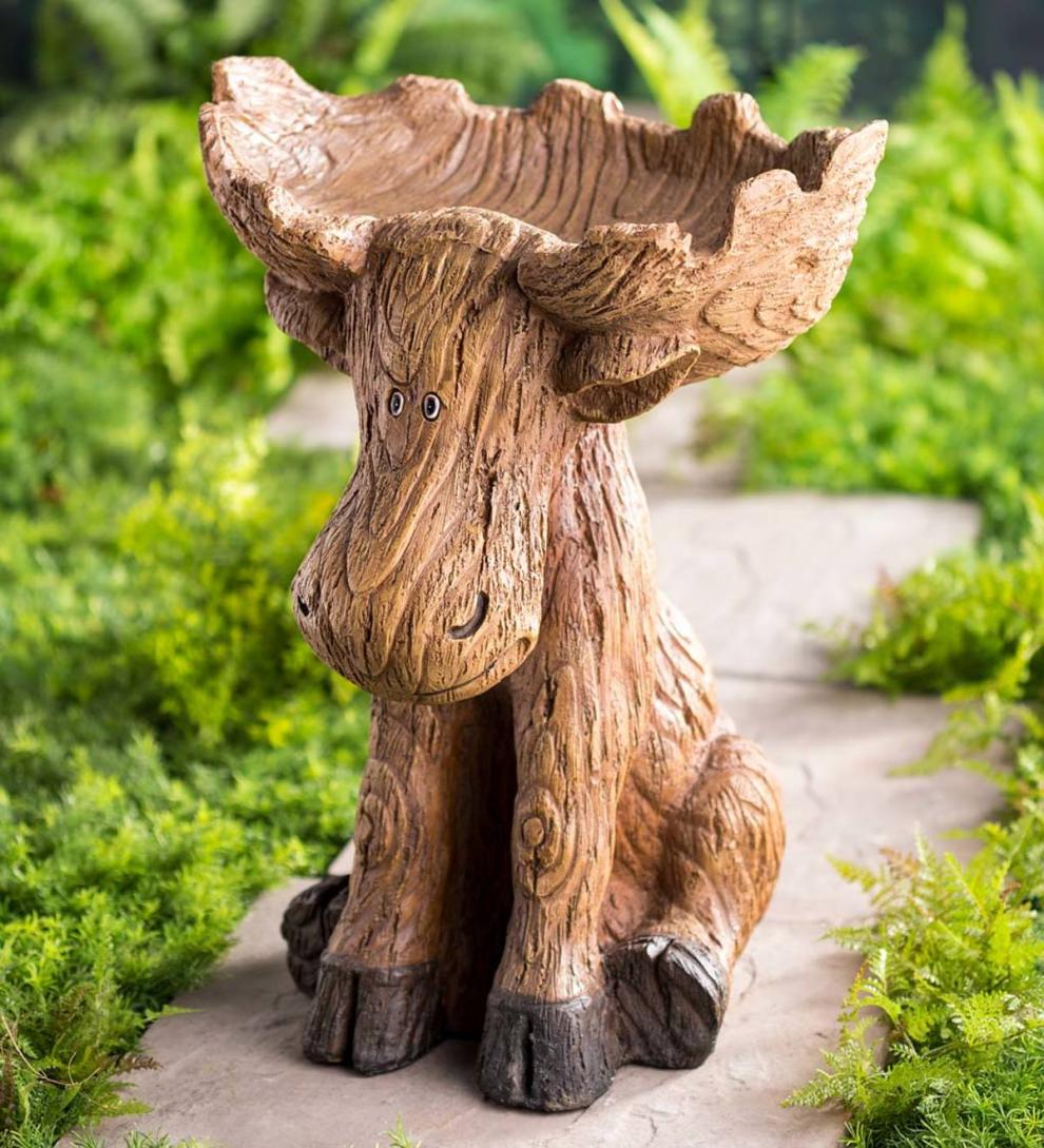 Plow & Hearth Decorative Garden Accents | Yard & Garden Resin Moose Birdbath