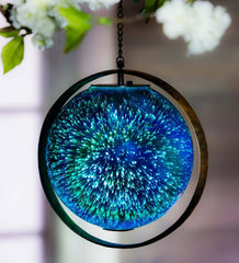 Plow & Hearth Decorative Garden Accents | Yard & Garden Stargazing Solar Hanging Blue Glass Orb And Hoop