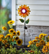 Plow & Hearth Decorative Garden Accents | Yard & Garden Sunflower Garden Stake With Faceted Rotating Solar Light