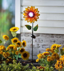 Plow & Hearth Decorative Garden Accents | Yard & Garden Sunflower Garden Stake With Faceted Rotating Solar Light