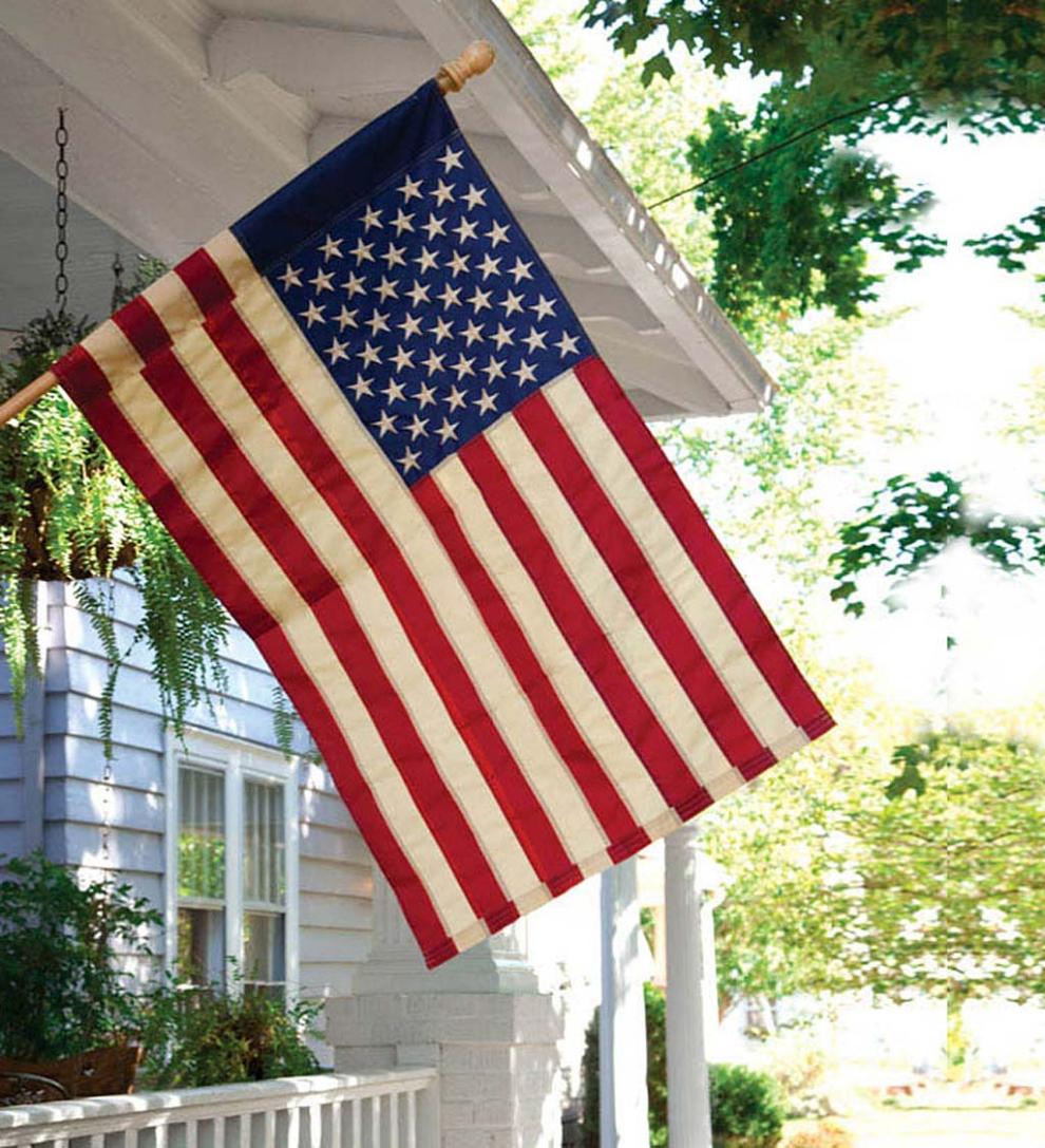 Plow & Hearth Decorative Garden Accents | Yard & Garden Tea-Stained American Flag Applique House Flag