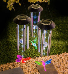 Plow & Hearth Decorative Garden Accents | Yard & Garden Winged Wonders Solar Wind Chimes, Set Of 3