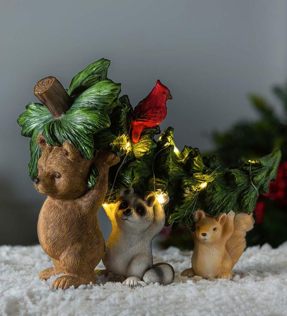 Plow & Hearth Decorative Garden Accents | Yard & Garden Woodland Friends Solar Garden Statuary