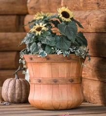 Plow & Hearth Decorative Planters | Yard & Garden Small Faux Wood Bushel Basket Planter