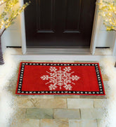 Plow & Hearth Doormats & Boot Trays | Outdoor Living Red Snowflake Hooked Accent Rug