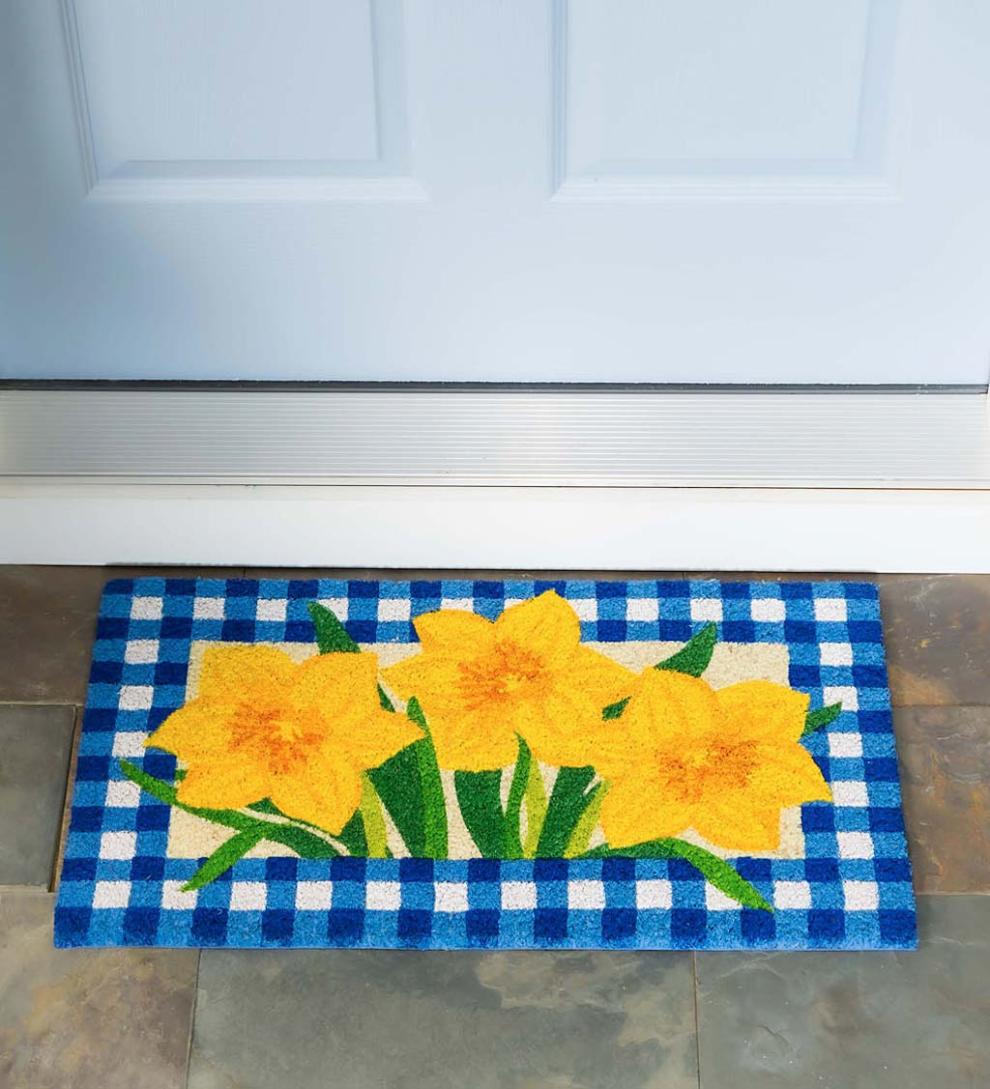 Plow & Hearth Doormats | Indoor Living Buffalo Check Daffodils Coir Mat