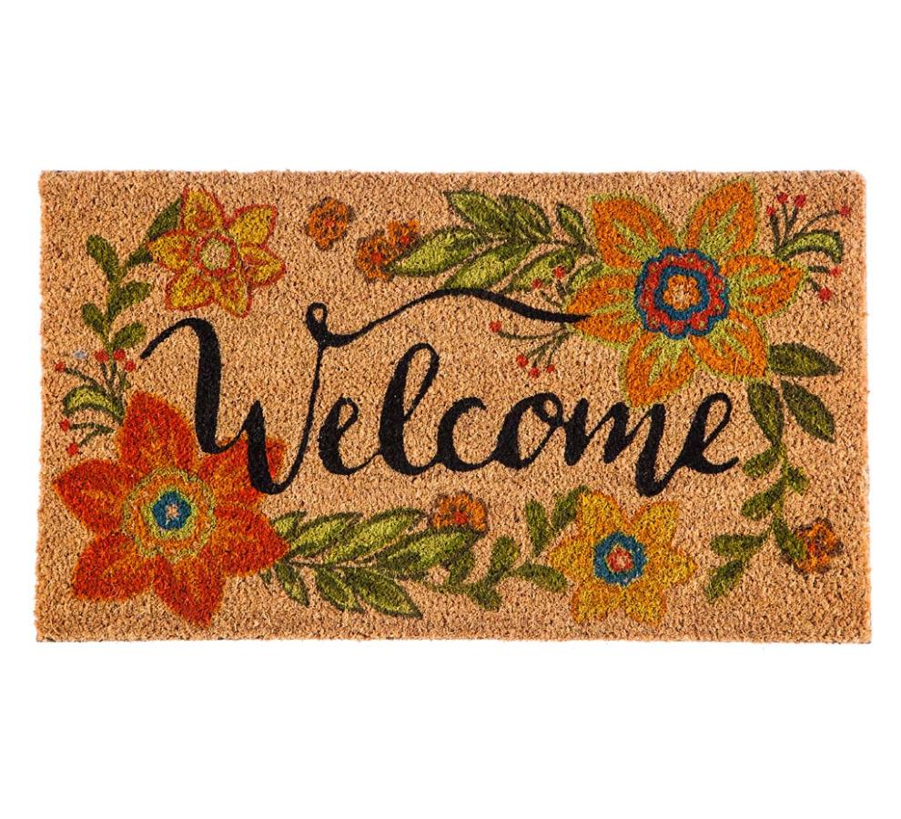 Plow & Hearth Doormats | Indoor Living Colorful Floral Welcome Coir Mat