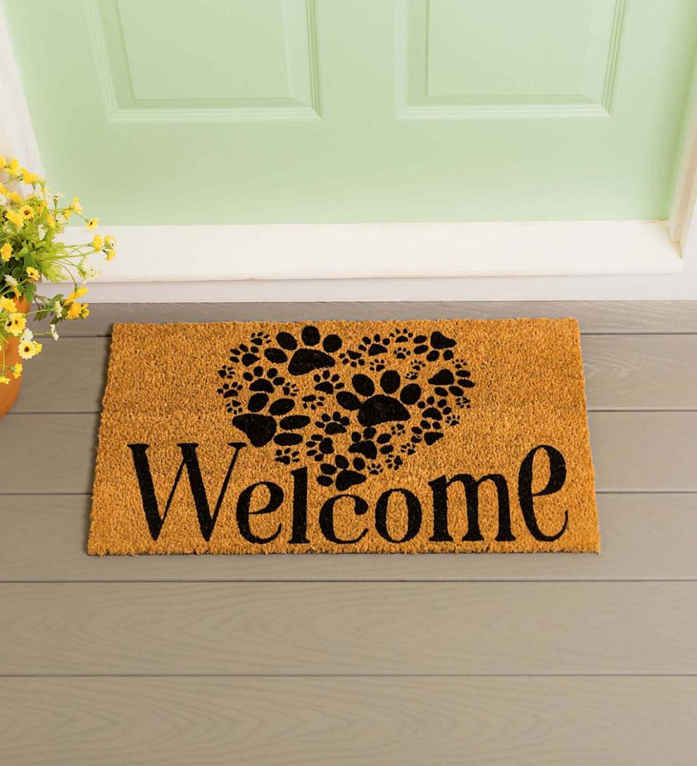 Plow & Hearth Doormats | Indoor Living Paw Print Heart Welcome Coir Mat