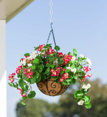 Plow & Hearth Faux Flowers & Plants | Indoor Living Everlasting Faux Red And White Geranium Hanging Basket