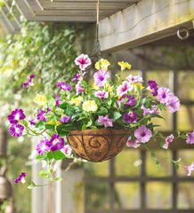 Plow & Hearth Faux Flowers & Plants | Indoor Living Faux Petunia Hanging Basket - Purple