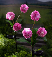 Plow & Hearth Faux Flowers & Plants | Indoor Living Solar Garden Flower Stakes With Led Lights, Set Of 2 - Pink