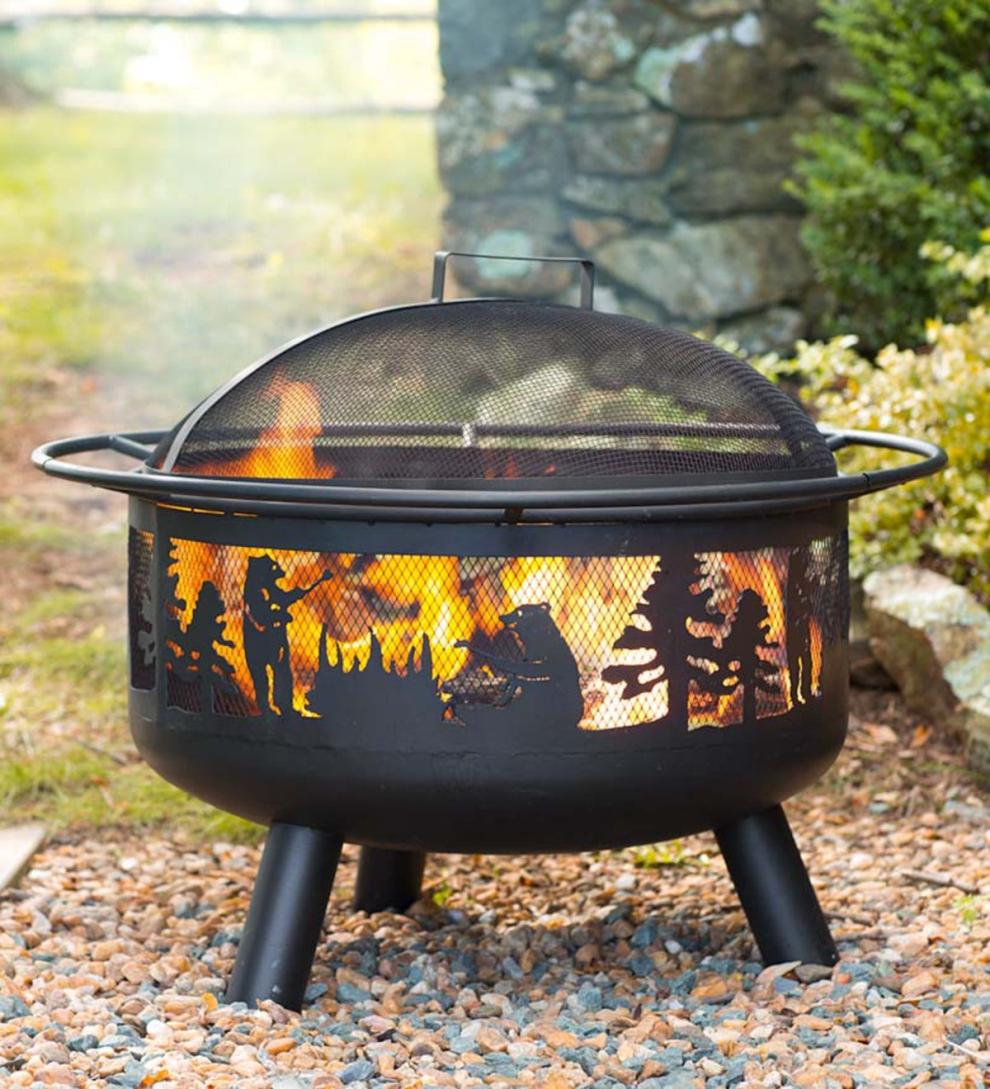 Plow & Hearth Fire Pits | Fireplace & Hearth Bear Camp Fire Pit With Domed Spark Guard
