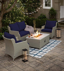 Plow & Hearth Fire Pits | Fireplace & Hearth Little River Outdoor Wicker Seating With Propane Fire Pit Table, 4-Piece Set