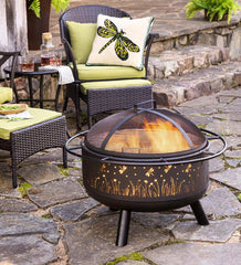 Plow & Hearth Fire Pits | Fireplace & Hearth Meadow Wood Burning Fire Pit With Cutout Design - Black