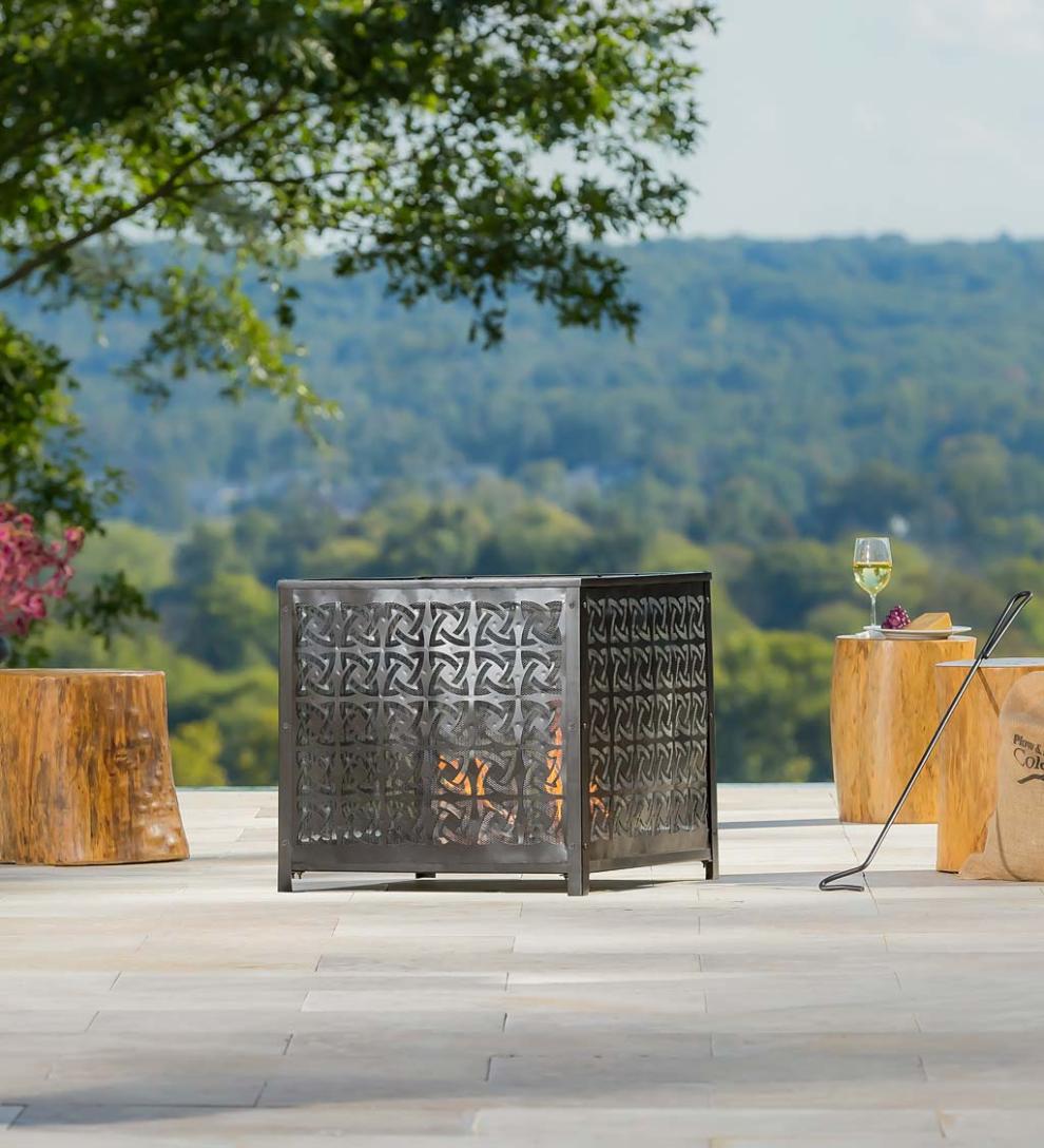 Plow & Hearth Fire Pits | Fireplace & Hearth Square Celtic Knot Wood Burning Fire Pit - Black