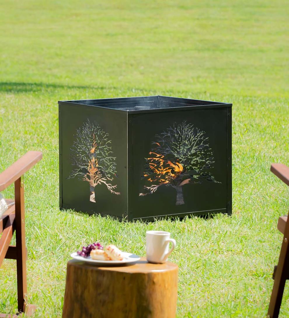 Plow & Hearth Fire Pits | Fireplace & Hearth Square Tree Of Life Wood Burning Fire Pit