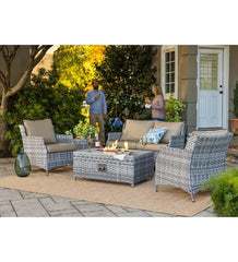 Plow & Hearth Fire Pits | Fireplace & Hearth St. Helena Wicker Patio And Fire Pit Seating Set, 5-Piece