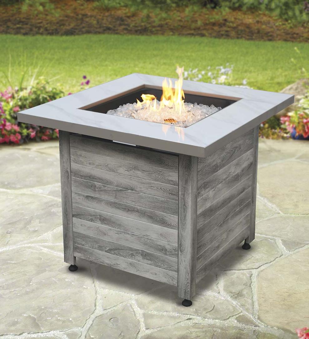 Plow & Hearth Fire Pits | Fireplace & Hearth Tidewater Propane Gas Fire Pit With Tabletop Insert, Fire Glass And Cover