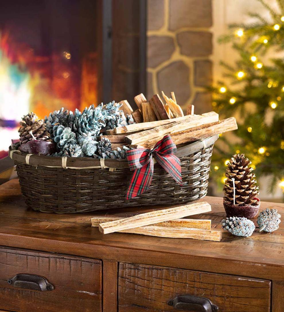 Plow & Hearth Fire Starters & Fatwood | Fireplace & Hearth Fire Starter Gift Basket With Fatwood, Color Cones And Wax Cones