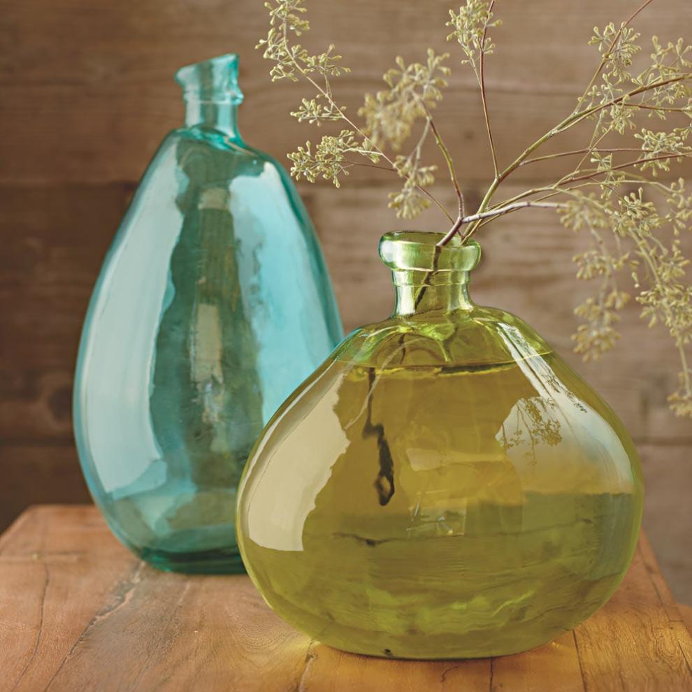 Plow & Hearth Fireplace & Mantel Décor | Fireplace & Hearth Aqua Blue And Citron Green Recycled Glass Balloon Vases