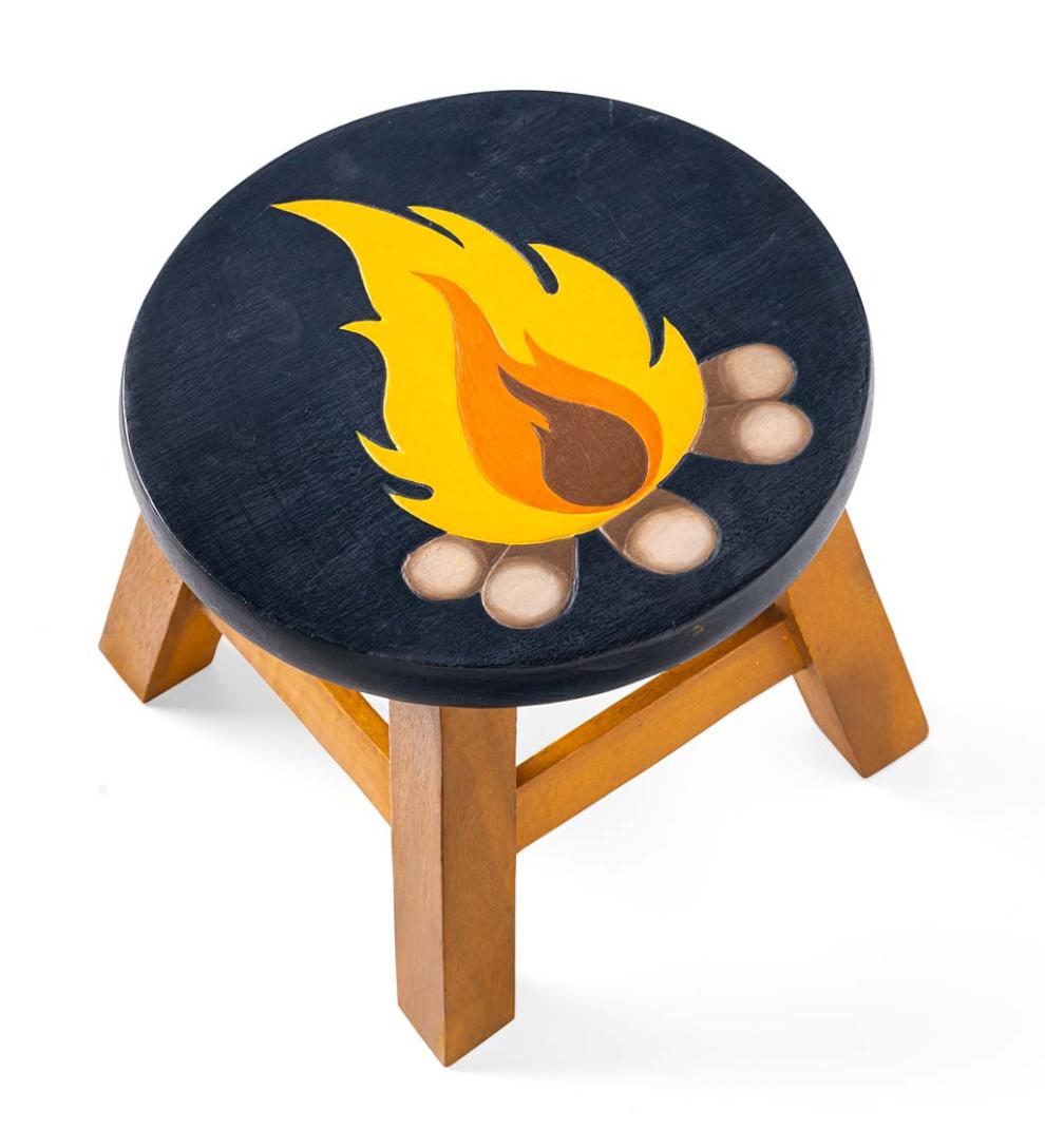 Plow & Hearth Fireplace & Mantel Décor | Fireplace & Hearth Hand-Carved Acacia Wood Campfire Footstool