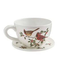Plow & Hearth Fireplace & Mantel Décor | Fireplace & Hearth Indoor/Outdoor Cardinal Teacup Planter With Saucer