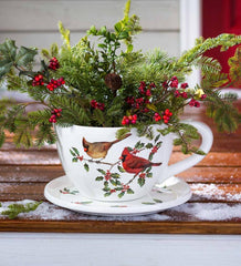 Plow & Hearth Fireplace & Mantel Décor | Fireplace & Hearth Indoor/Outdoor Cardinal Teacup Planter With Saucer