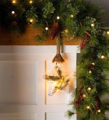 Plow & Hearth Fireplace & Mantel Décor | Fireplace & Hearth Indoor/Outdoor Oversized Lighted Glass Ornament With Greenery - Ball