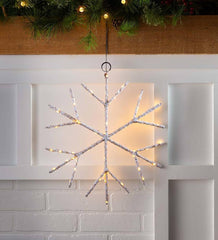 Plow & Hearth Fireplace & Mantel Décor | Fireplace & Hearth Lighted Birch Branch Snowflake Hanging Accent - White