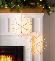 Plow & Hearth Fireplace & Mantel Décor | Fireplace & Hearth Lighted Birch Branch Snowflake Hanging Accent - White