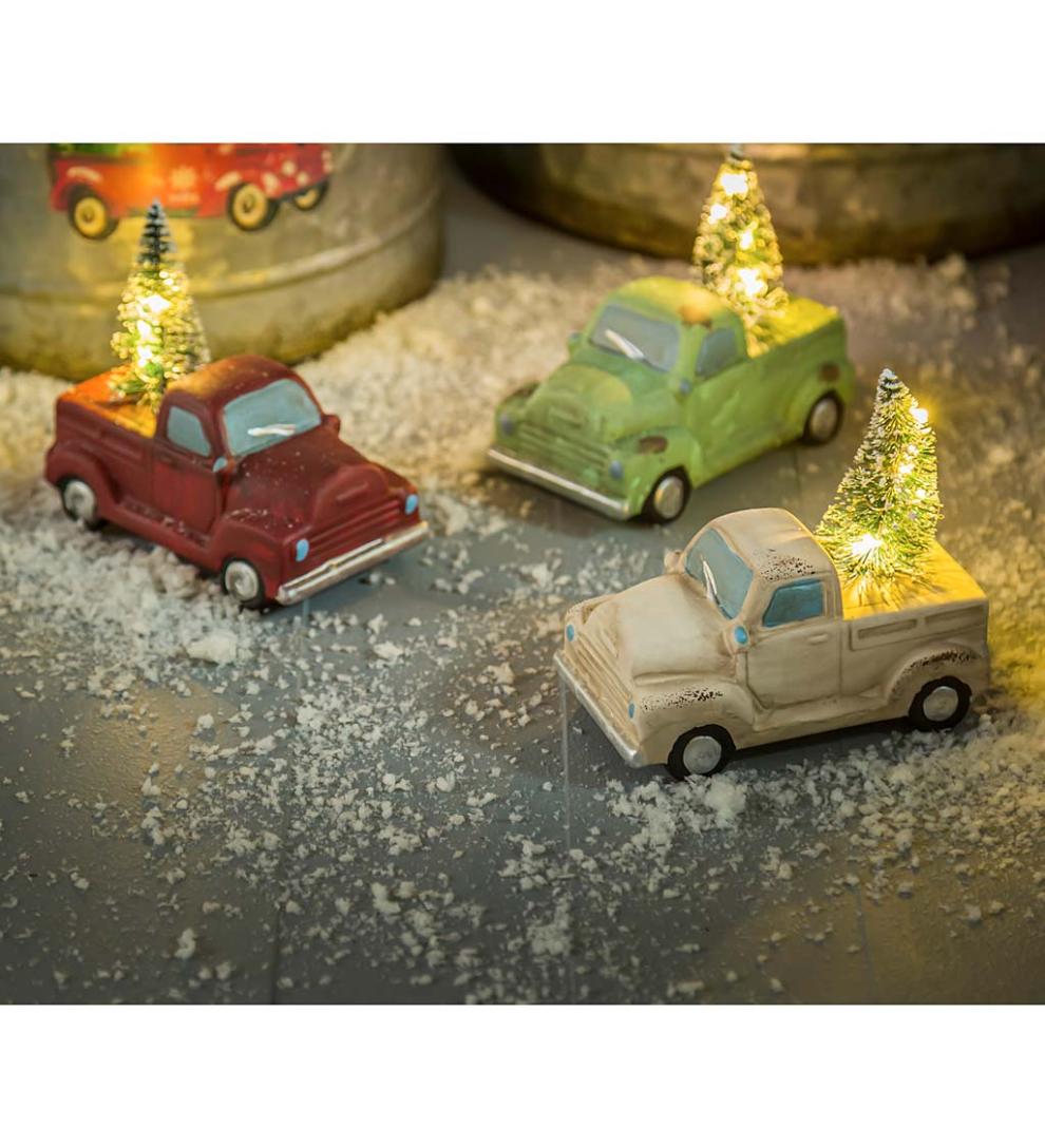 Plow & Hearth Fireplace & Mantel Décor | Fireplace & Hearth Lighted Holiday Trucks With Trees Statuaries, Set Of 3