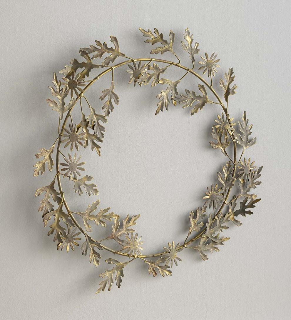 Plow & Hearth Fireplace & Mantel Décor | Fireplace & Hearth Metal Floral And Foliage Wreath With Antique Bronze Finish