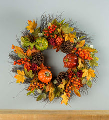 Plow & Hearth Fireplace & Mantel Décor | Fireplace & Hearth Pumpkins And Pine Cones Fall Wreath