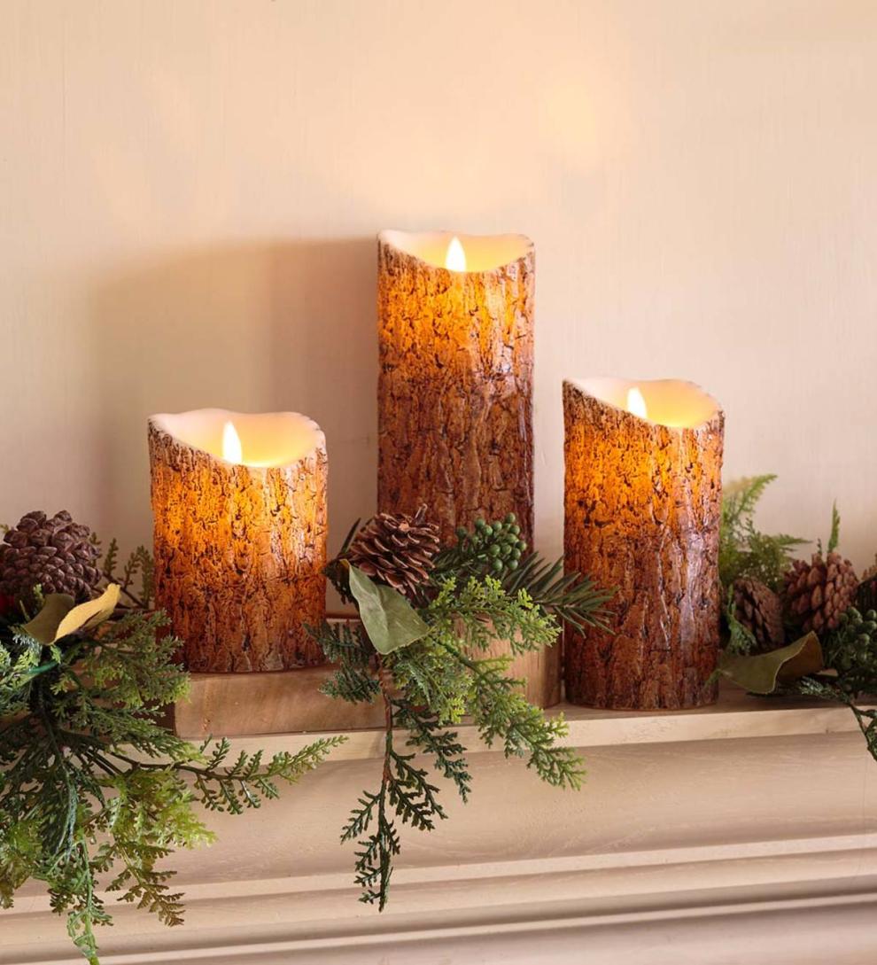 Plow & Hearth Fireplace & Mantel Décor | Fireplace & Hearth Woodland Flameless Led Candles With Timer, Set Of 3