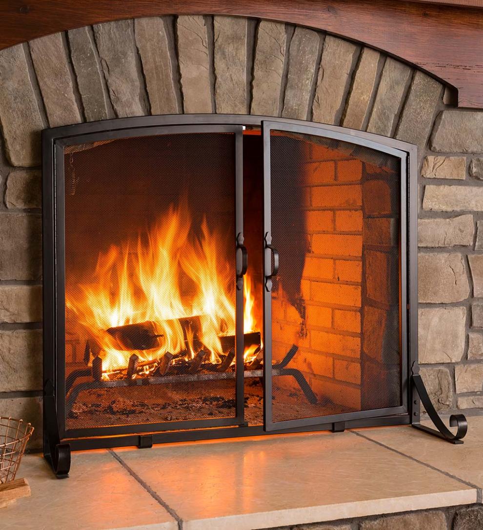 Plow & Hearth Fireplace Screens With Doors | Fireplace & Hearth Arched Top Flat Guard Fireplace Screen With Doors