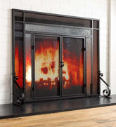 Plow & Hearth Fireplace Screens With Doors | Fireplace & Hearth Steel Fire Screen With Two Doors And Tempered Glass Accents