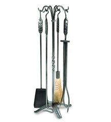 Plow & Hearth Fireplace Tool Sets | Fireplace & Hearth 5-Piece Fireplace Tool Set With Leaf Handles - Graphite