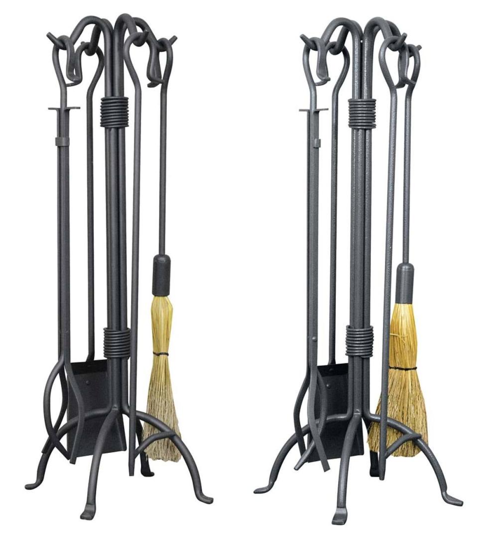 Plow & Hearth Fireplace Tool Sets | Fireplace & Hearth 5-Piece Thick Fireplace Rods Wrought Iron Tool Set - Old World