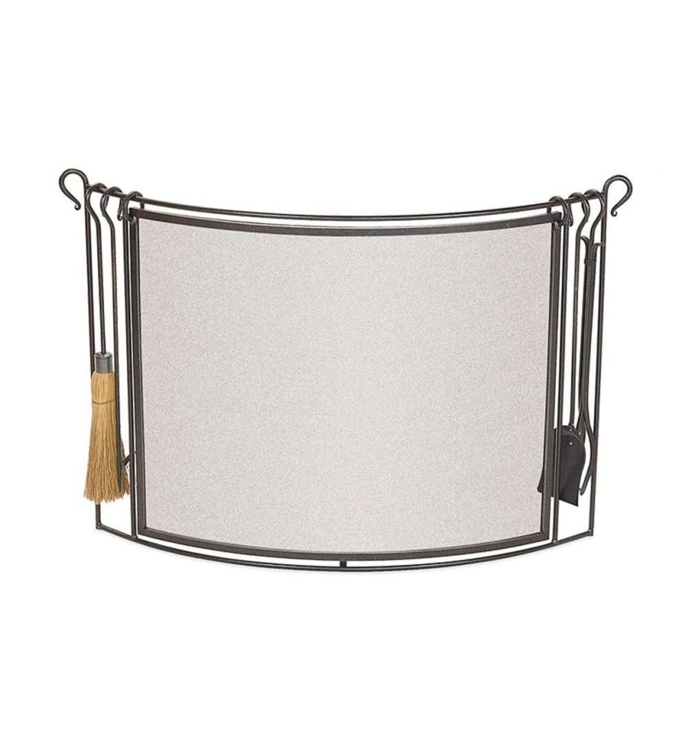 Plow & Hearth Fireplace Tool Sets | Fireplace & Hearth Bowed Steel Fireplace Screen With 4-Piece Tool Set - Vintage Iron