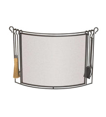 Plow & Hearth Fireplace Tool Sets | Fireplace & Hearth Bowed Steel Fireplace Screen With 4-Piece Tool Set - Vintage Iron