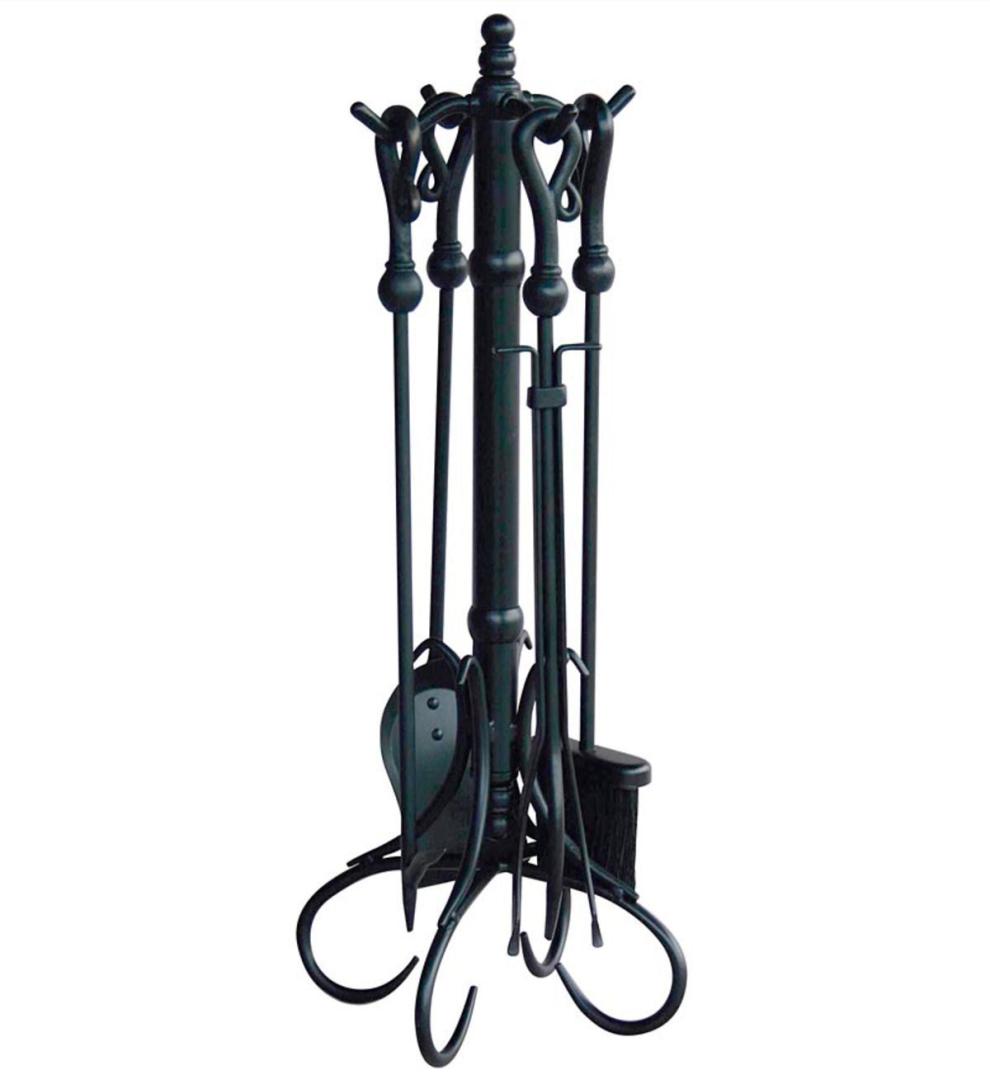 Plow & Hearth Fireplace Tool Sets | Fireplace & Hearth Crook-Handled 5-Piece Fireplace Tool Set - Black
