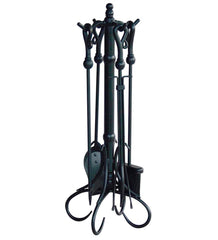 Plow & Hearth Fireplace Tool Sets | Fireplace & Hearth Crook-Handled 5-Piece Fireplace Tool Set - Black