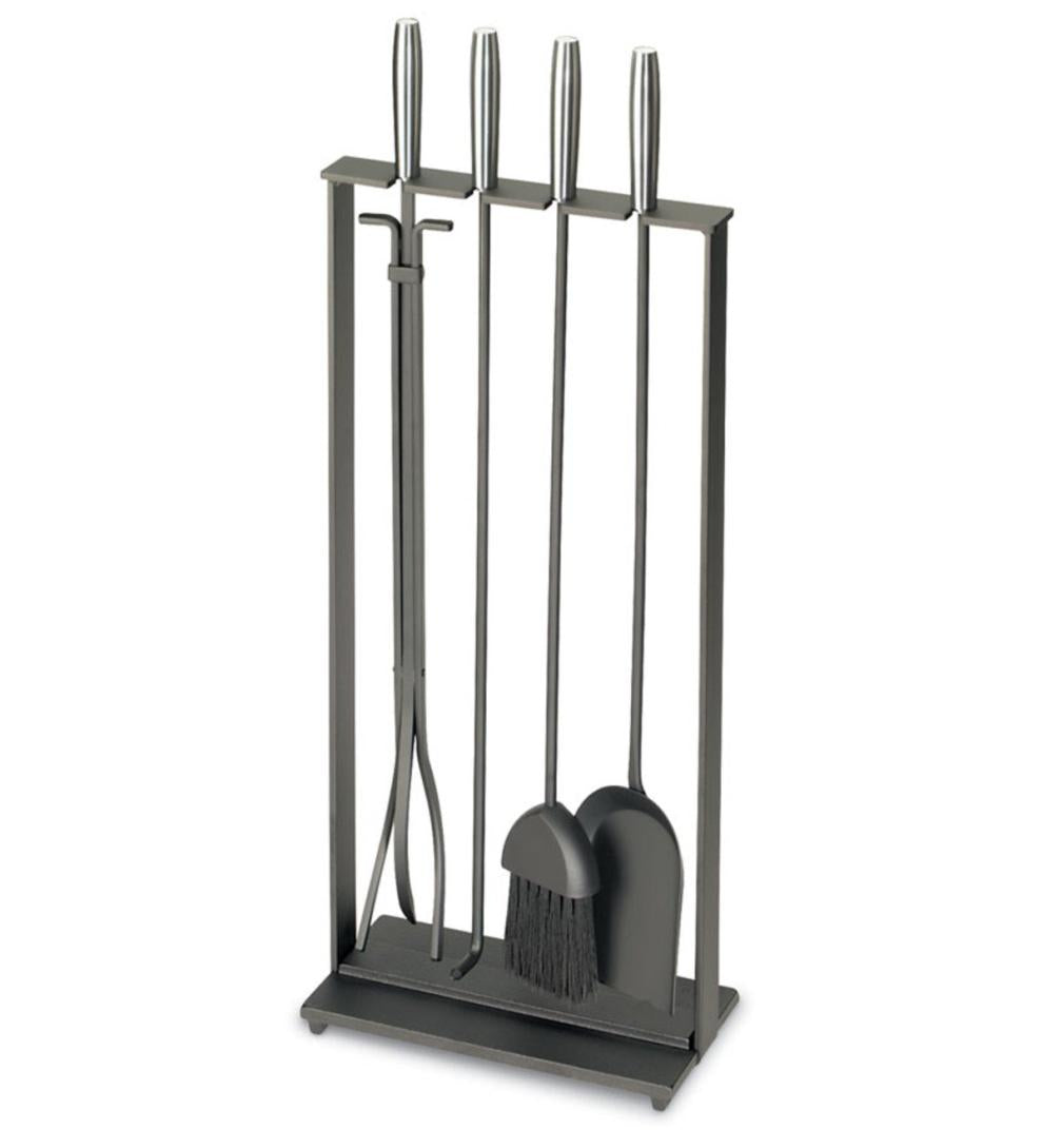 Plow & Hearth Fireplace Tool Sets | Fireplace & Hearth Solid Steel Soldiered Row Modern Fireplace Tool Set - Steel