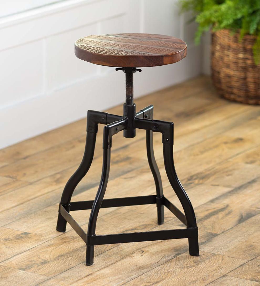 Plow & Hearth Footstools | Indoor Living Allegheny Reclaimed Wood Adjustable Stool With Metal Base