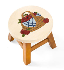 Plow & Hearth Footstools | Indoor Living Hand-Carved Acacia Wood Apple Basket Footstool