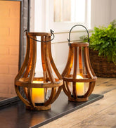 Plow & Hearth Garden Accents | Indoor Living Artisanal Reclaimed Wood Lanterns With Glass Cylinder