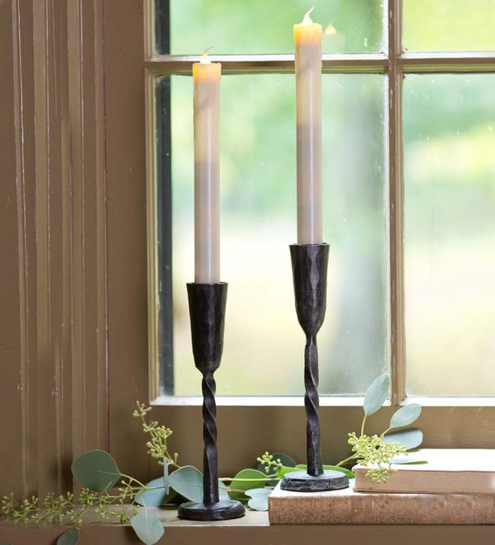 Plow & Hearth Garden Accents | Indoor Living Hand-Forged Iron Battery-Operated Window Candle With Auto Timer