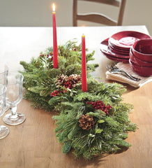 Plow & Hearth Garden Accents | Indoor Living Holiday Woodland Evergreens Centerpiece With Two Candles