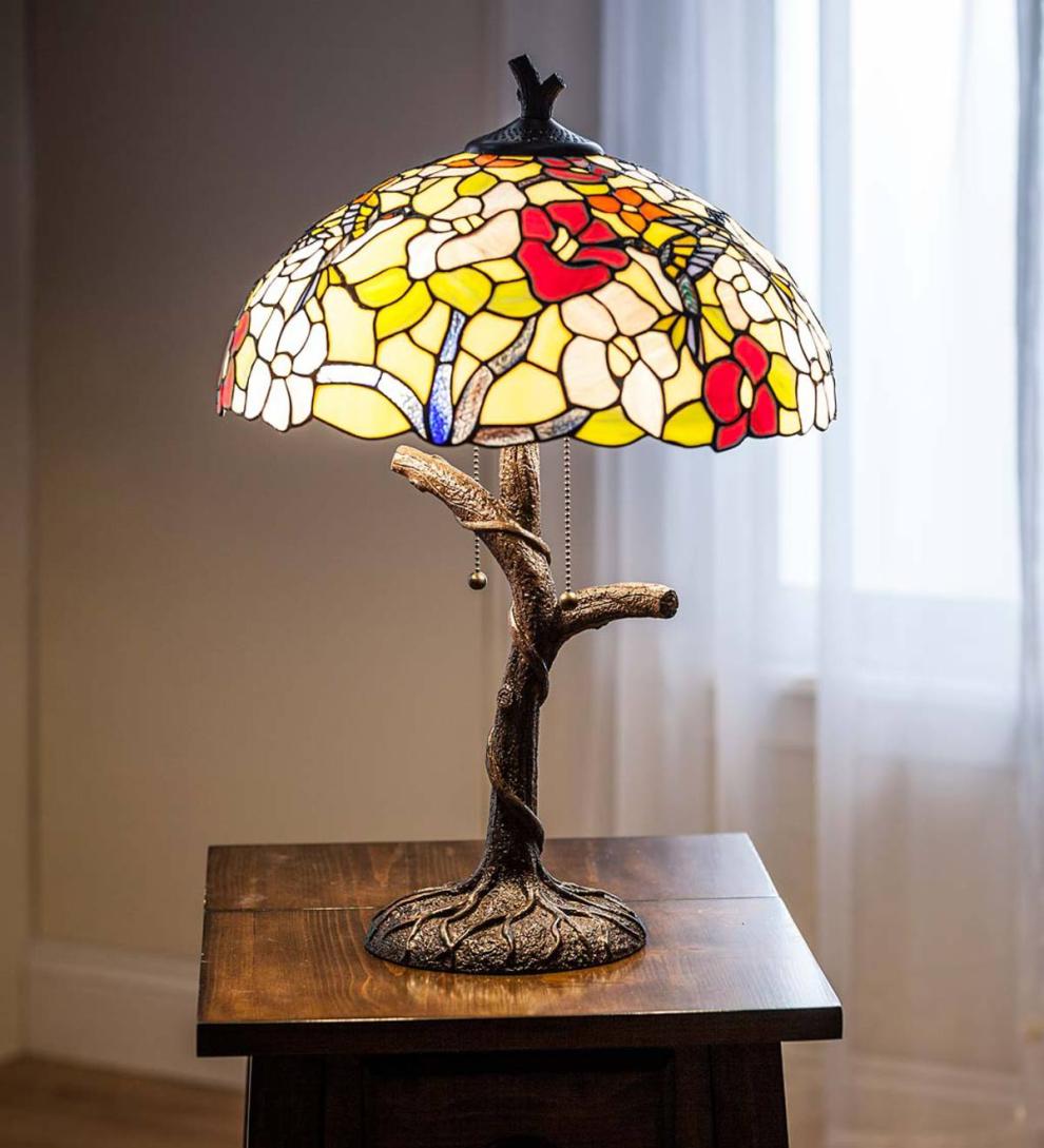 Plow & Hearth Garden Accents | Indoor Living Hummingbird Tiffany Stained Glass Table Lamp