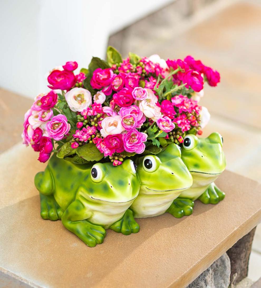 Plow & Hearth Garden Accents | Indoor Living Indoor/Outdoor Frogs Triplets Planter For Flowers Or Herbs